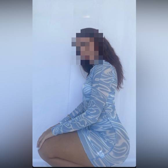 Blue and White Mesh Patterned Dress - Picture 1 of 1